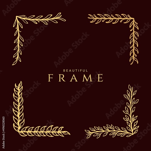 Corner frame painted in doodle style gold isolated on a brown background A set of frames hand draw Vector illustration