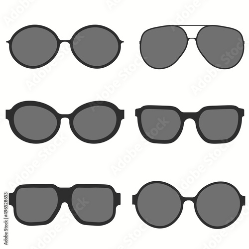 A set of glasses isolated. Vector glasses model icons. Sunglasses, glasses, isolated on white background. Silhouettes