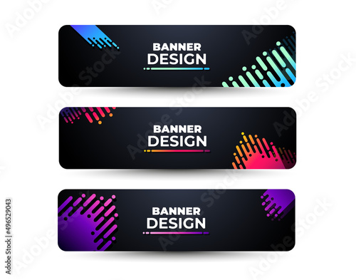 Collection of horizontal promotion banners with  gradient colors and abstract geometric elements.  photo