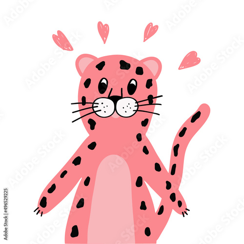 Cute pink panther. Poster or postcard design. Flat vector illustration. Pink Panther Day.