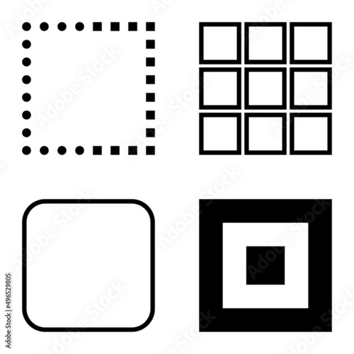 Square Flat Icon Set Isolated On White Background