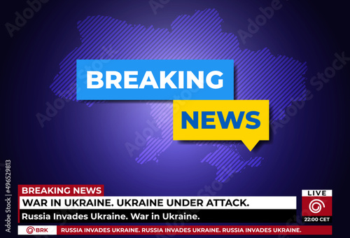 Breaking news live on world map background with  Ukraine flag. Background screen saver on breaking news. Vector illustration.