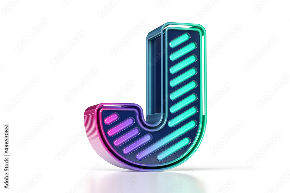 Colorful casino style designed 3D font. Luminous and shiny letter J in purple to teal gradient. High quality 3D rendering. Colorful casino style designed 3D font. Luminous and shiny letter J in purple to teal gradient. High quality 3D rendering.