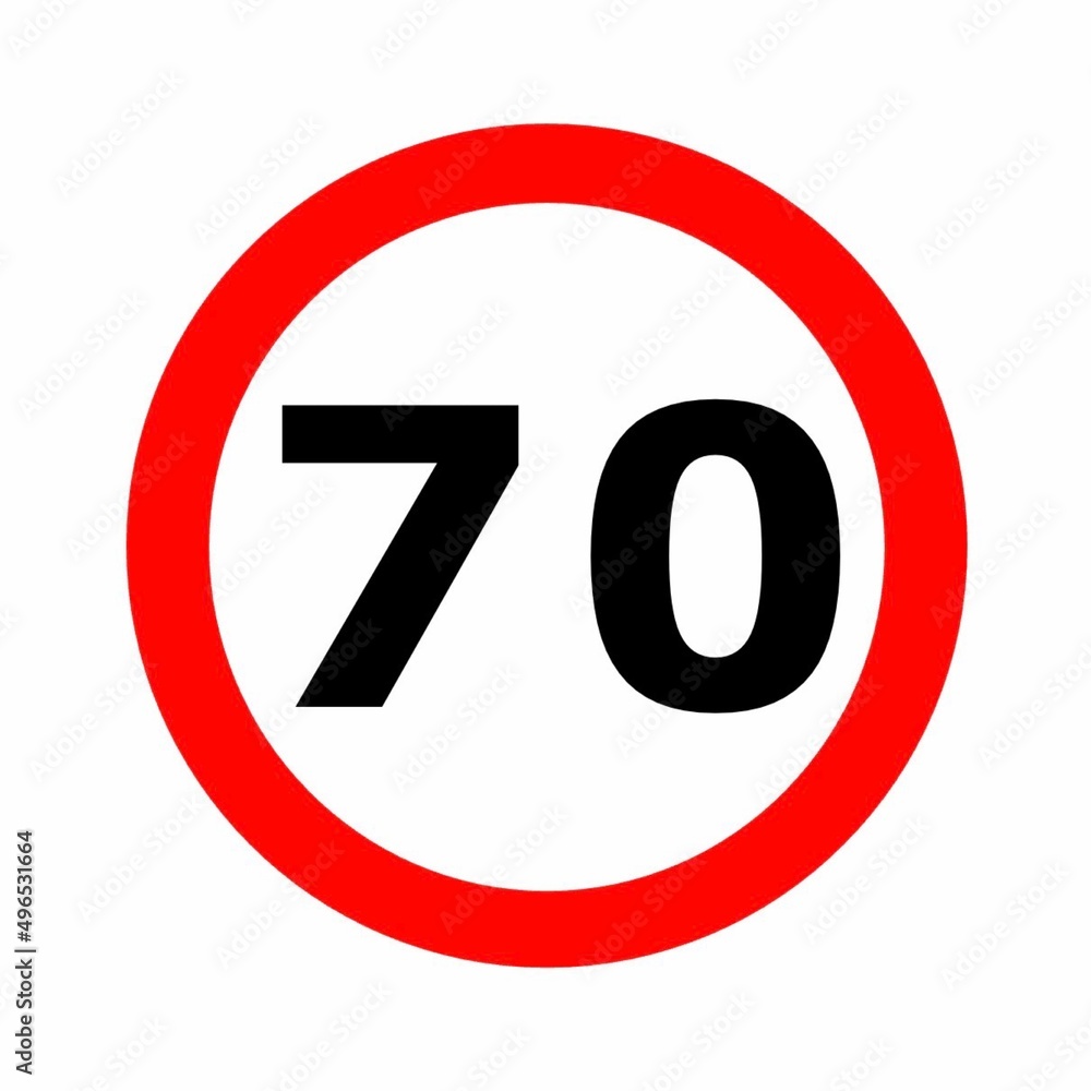 Red circle and black digits for speed limit sign, 70 mile per hour. Red circle and black digits for speed limit sign, 70 mile per hour.
