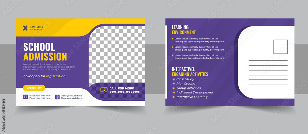 Kids back to school education admission postcard template design vector Kids back to school education admission postcard template design vector