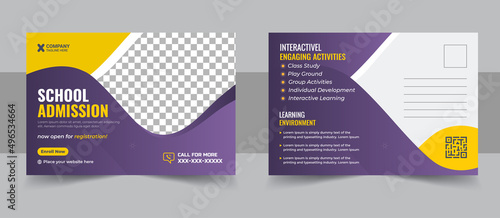 school education admission postcard design template for kids