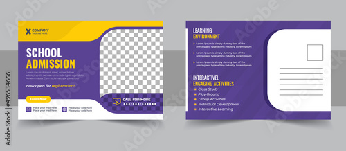 Kids back to school education admission postcard template design vector