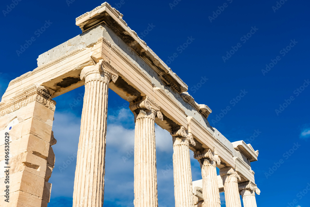 Columns of the Herecteion, greek temple in the Acropolis of Athens Greece