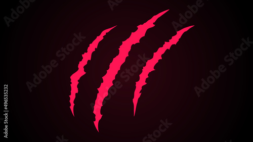 Red mark of animal claws on a black background photo