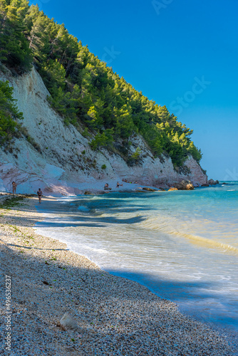 SIROLO  ITALY  23 JULY 2021 The beautiful Sassi Neri Beach down the Conero Mount in the Marche Region