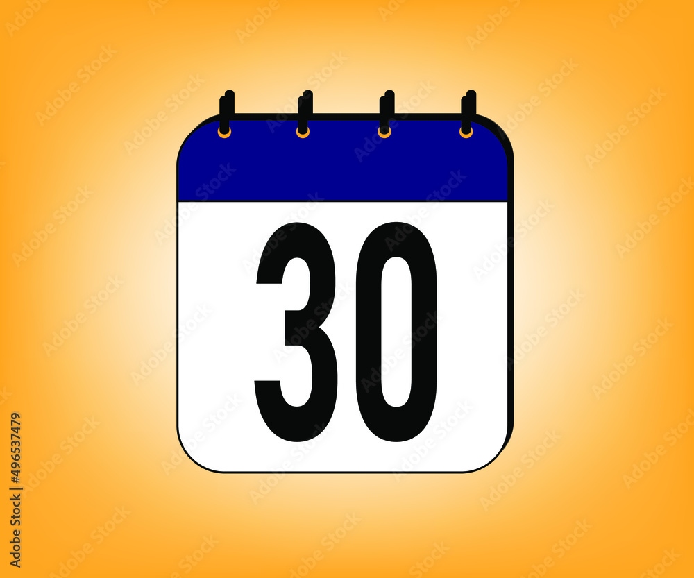 day 30 date icon. blue calendar for weekdays and month. dates for meeting and events vector illustration day 30 date icon. blue calendar for weekdays and month. dates for meeting and events vector illustration