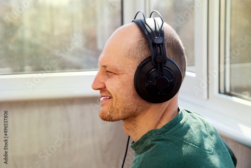 Photography Handsome young man in headphones