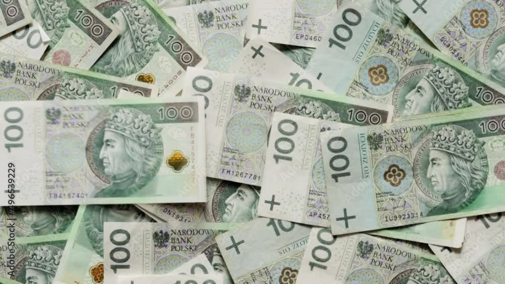Polish currency (PLN). Spinning money, top view. Polish money. Polish currency (PLN). Spinning money, top view. Polish money.