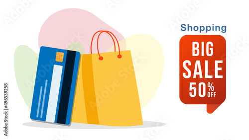 Online shopping concept , with shopping bags, credit cards and smartphone on white backgrounds , vector illustrations EPS 10