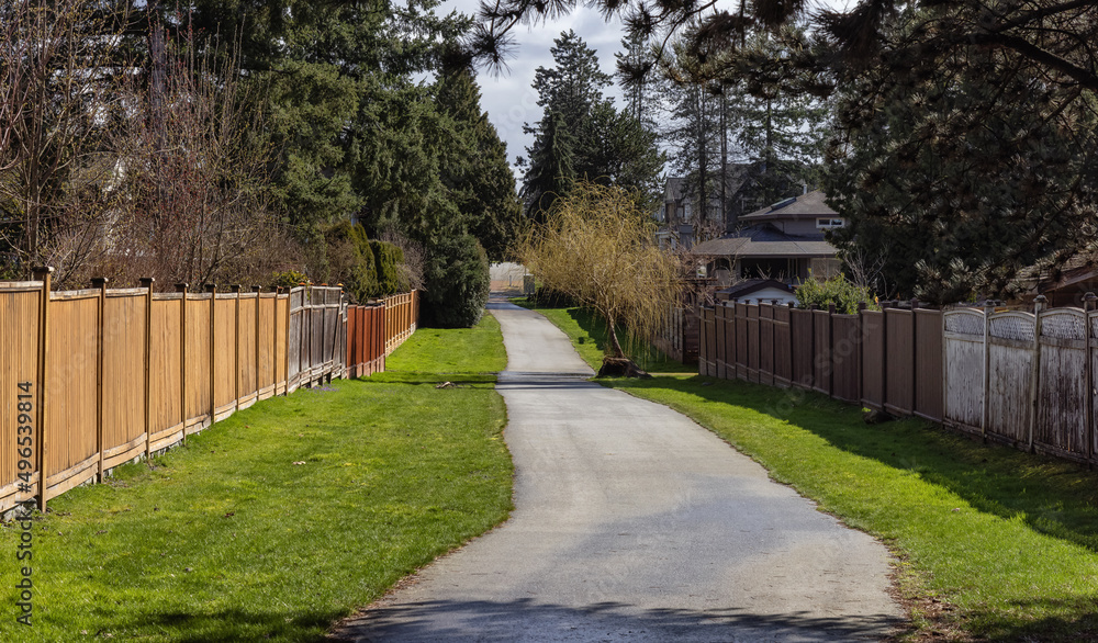 Scenic Path in a Residential Residential neighborhood in Modern City Suburb