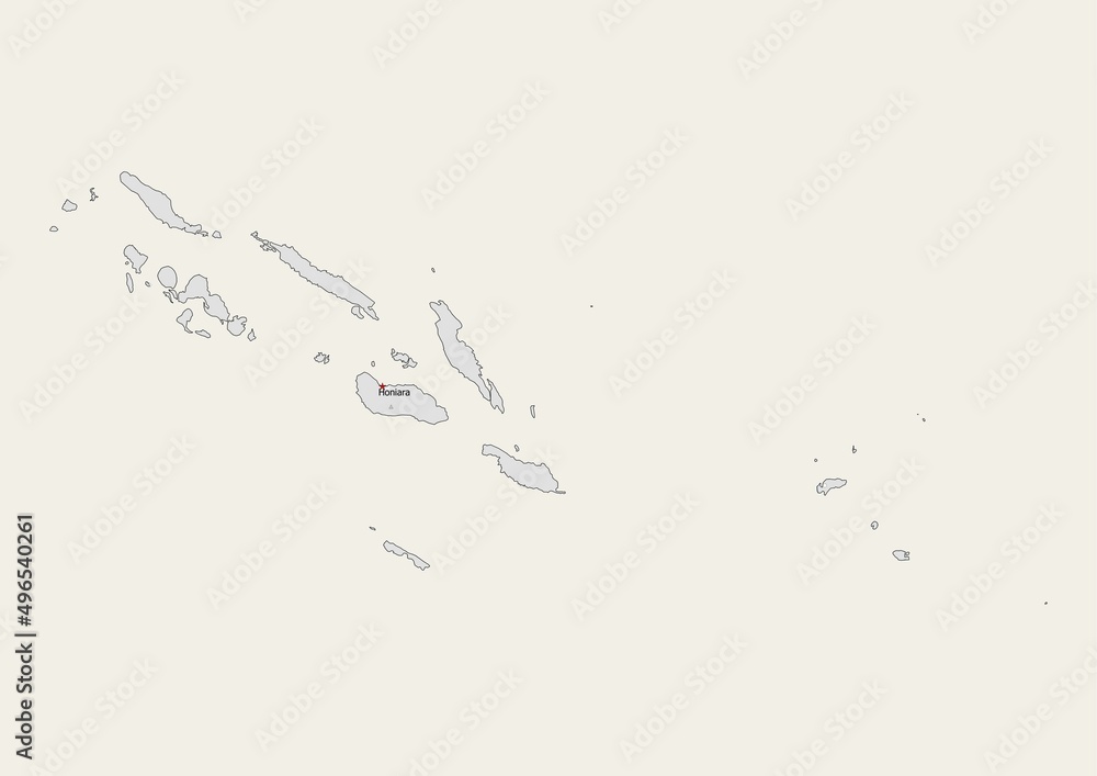 Isolated map of Solomon Islands with capital, national borders, important cities, rivers,lakes. Detailed map of Solomon Islands suitable for large size prints and digital editing. Isolated map of Solomon Islands with capital, national borders, important cities, rivers,lakes. Detailed map of Solomon Islands suitable for large size prints and digital editing.