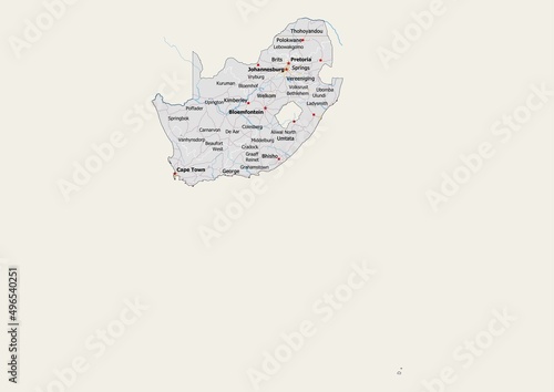 Isolated map of South Africa with capital, national borders, important cities, rivers,lakes. Detailed map of South Africa suitable for large size prints and digital editing. photo