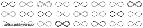Set of infinity symbols. Infinity. Symbol of repetition. Vector illustration.