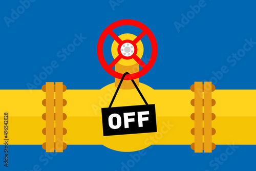 Turning tap off - shut off of pipeline for gas, oil and fuel. Supply cancellation, discontinuation and abolition. Vector illustration.