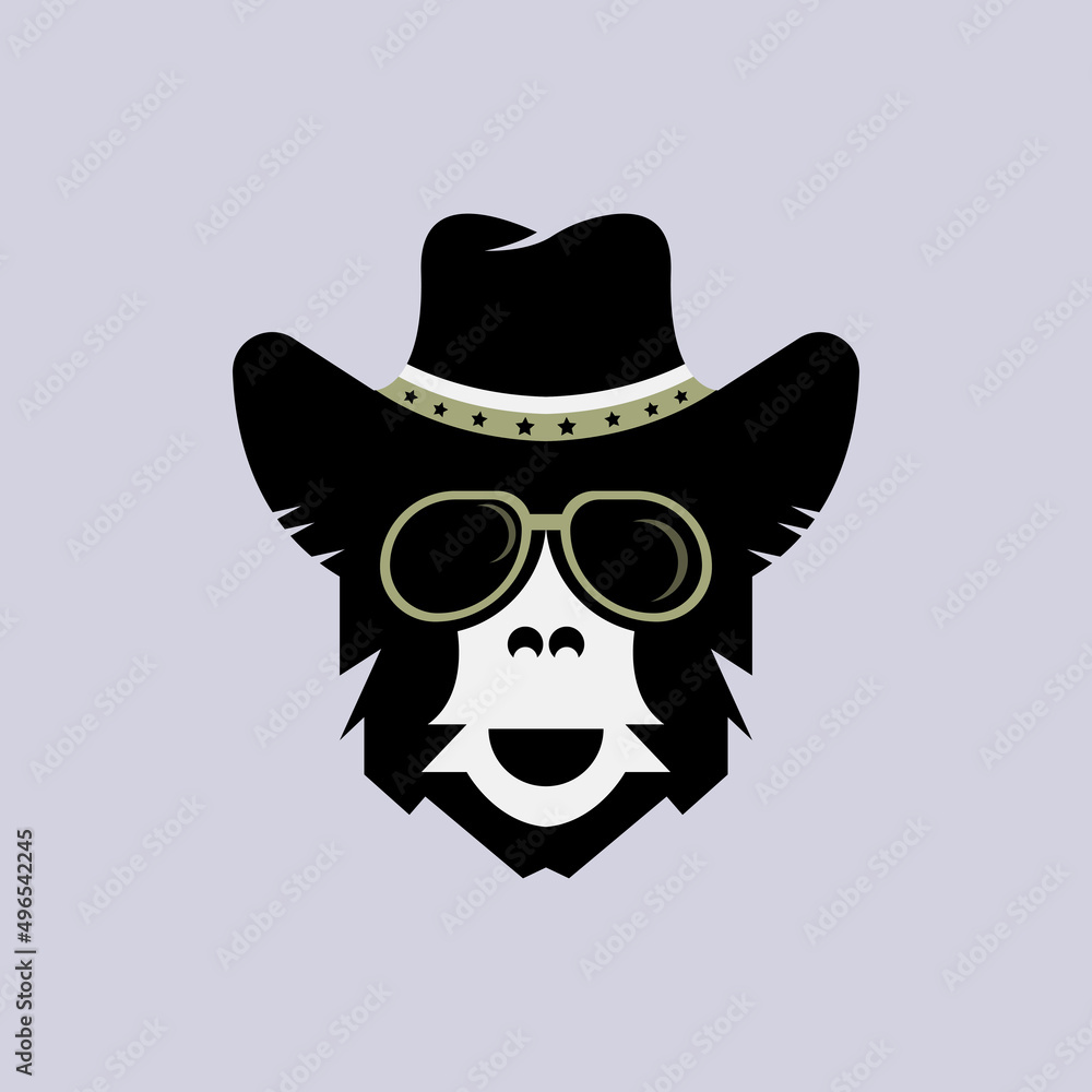 vector of ape head in glasses and hat