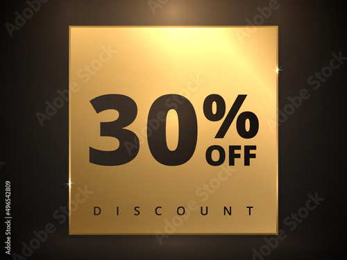 30 off discount banner. Special offer sale 30 percent off. Sale discount offer. Luxury promotion banner thirty percent discount in golden square and black background. Vector illustration