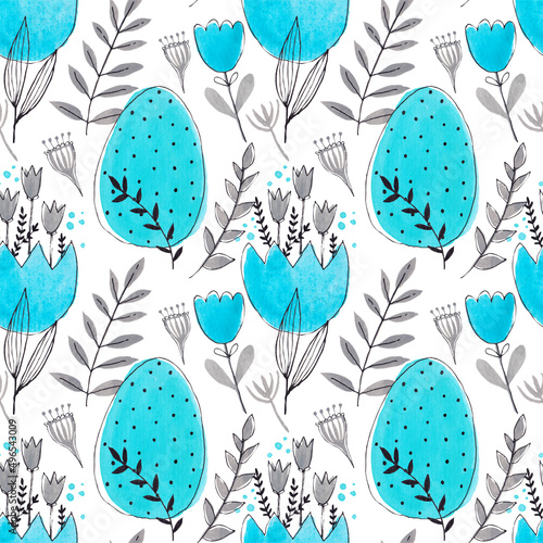 watercolor easter patterns with flowers bunnies and eggs