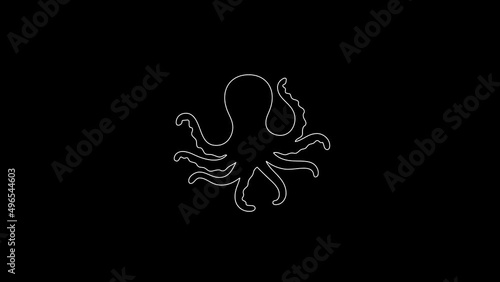 white linear octopus silhouette. the picture appears and disappears on a black background.
