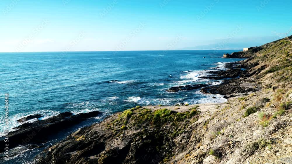 Spanish rocky coastline. Mediterranean region of Villaricos, Almeria, eastern Andalusia. Spanish rocky coastline. Mediterranean region of Villaricos, Almeria, eastern Andalusia.