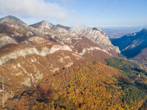 Fototapeta Naklejka Na Ścianę i Meble -  Aerial view of Balkan Mountains and Vratsata pass, Bulgaria