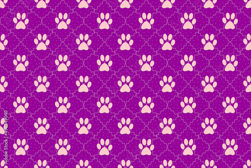 pink animal footprints wallpaper doodle background, cute seamless pattern, purple background