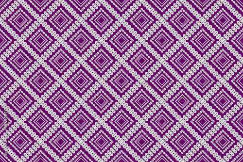 Seamless geometric ethnic fabric pattern, quadrilateral pattern, fabric pattern design, carpet, wallpaper, curtain, cushion, clothing, wrap, batik, purple background