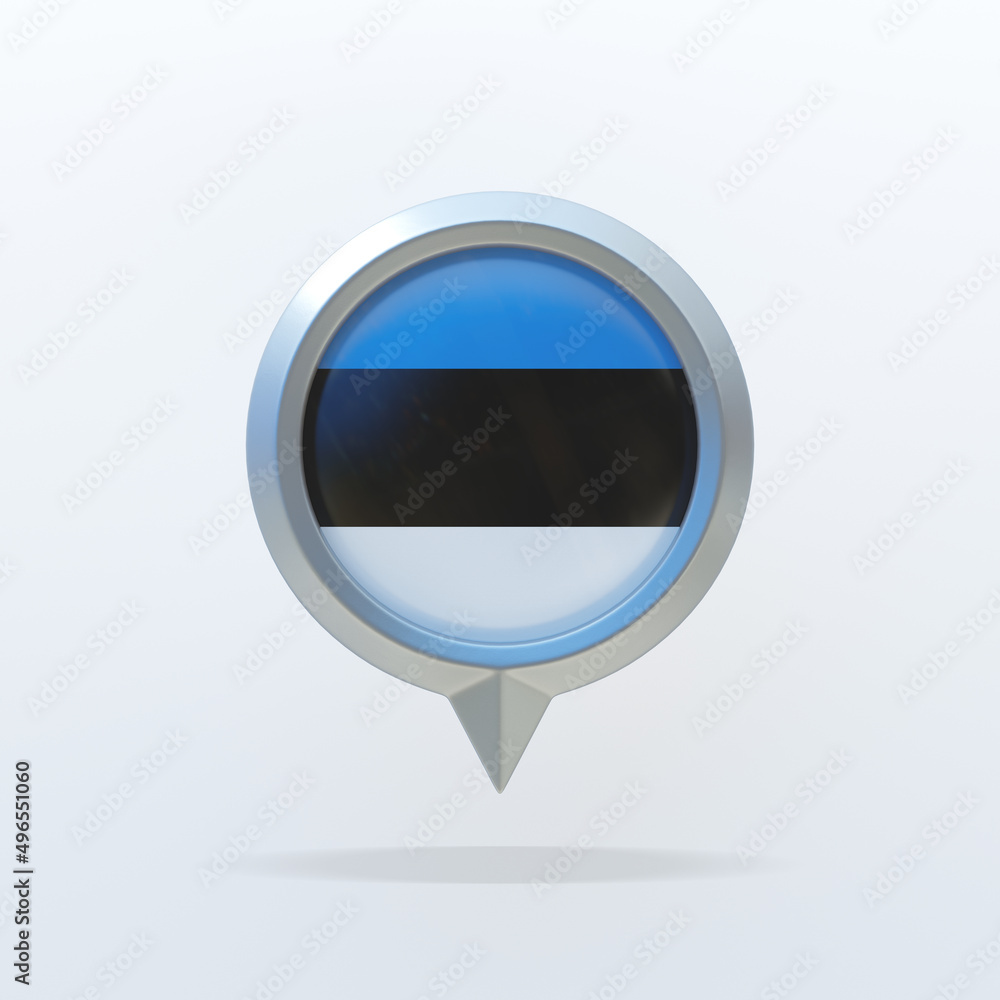 Metal icon of the national flag of Estonia with a location indicator ...