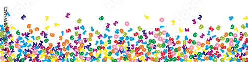 Falling colorful numbers. Math study concept with flying digits. Resplendent back to school mathematics banner on white background. Falling numbers vector illustration.