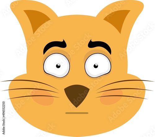 Vector illustration of the face of a cartoon cat with an expression of embarrassment and blush