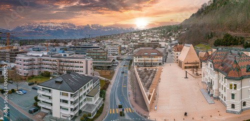 Aerial view of Vaduz - the capital of Liechtenstein. Beautiful city of Liechtenstein.