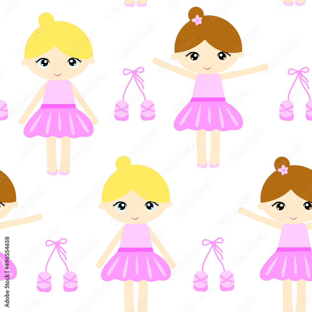 Cute brown hair and blonde hair ballerina girl repeating pattern Cute brown hair and blonde hair ballerina girl repeating pattern