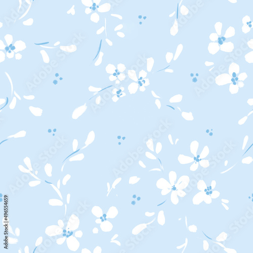 Delicate blue and white flower repeating pattern