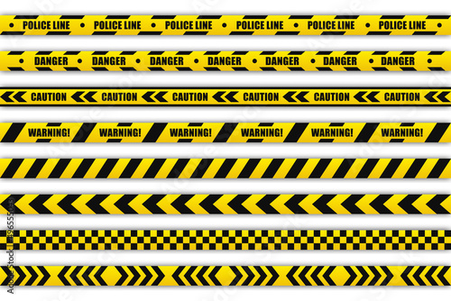 Police lines black and yellow tapes vector design collection