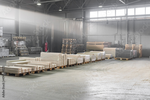 warehouse of finished products in production. warehouse in the sunlight.