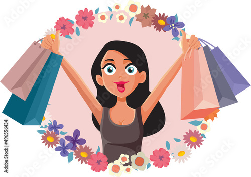 Woman Shopping on Spring Sale Season Vector Illustration