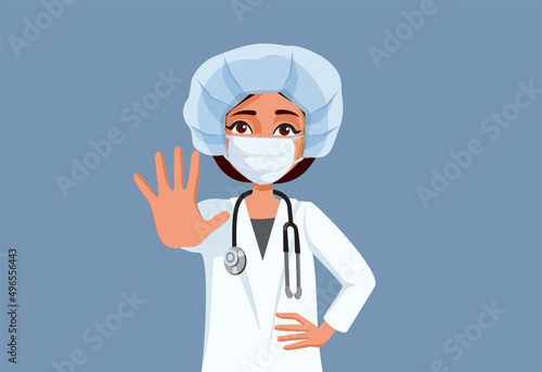 Doctor Wearing Medical Mask Making Stop Sign Vector Illustration