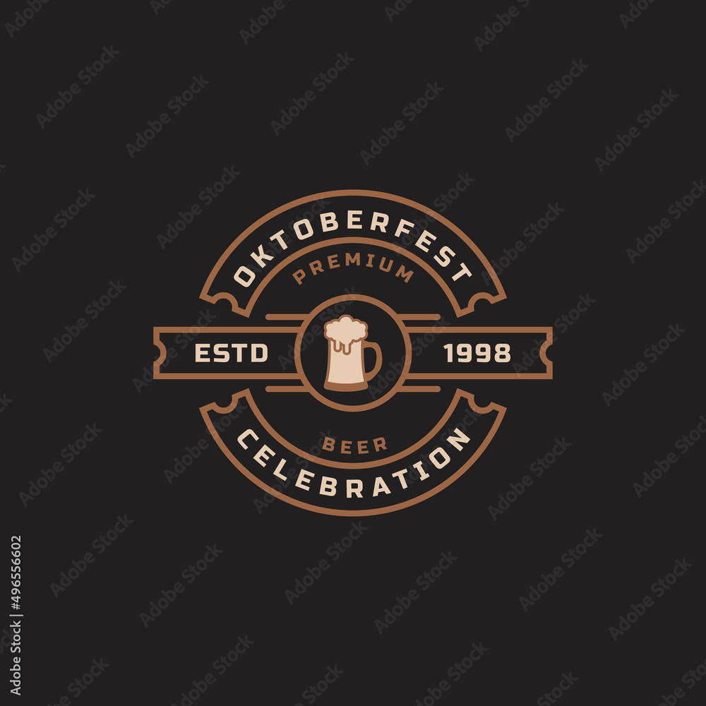 Obraz premium Vintage Retro Badge Oktoberfest Label Typographic Design Willkommen Zum Invitations Beer Festival Celebration Logo