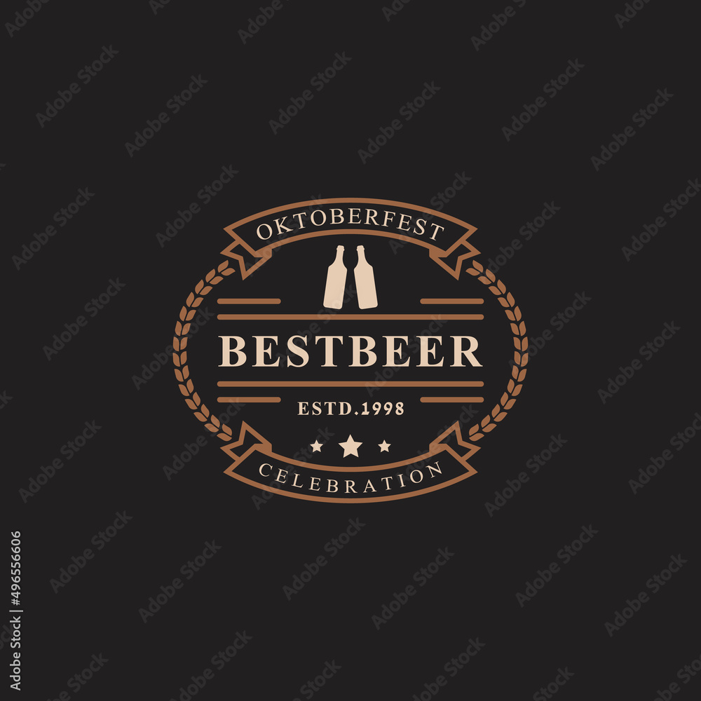 Obraz premium Vintage Retro Badge Oktoberfest Label Typographic Design Willkommen Zum Invitations Beer Festival Celebration Logo