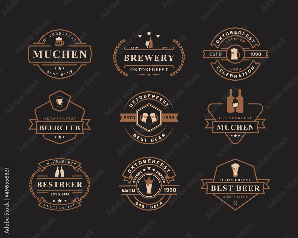 Obraz premium Set of Vintage Retro Badge Oktoberfest Label Typographic Design Willkommen Zum Invitations Beer Festival Celebration Logo
