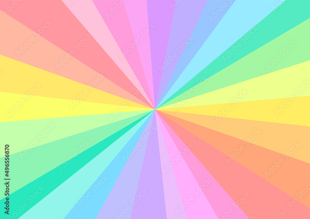 Fototapeta premium 虹色パステルカラーの集中線放射背景