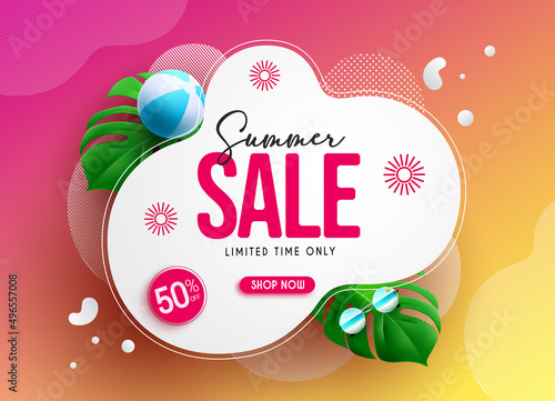 Summer sale vector banner design. Summer sale text in abstract shape with limited discount promotion for seasonal shopping advertisement. Vector illustration.
