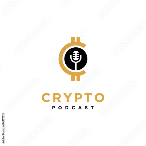 crypto podcast logo design modern concept. crypto with podcast microphone logo icon