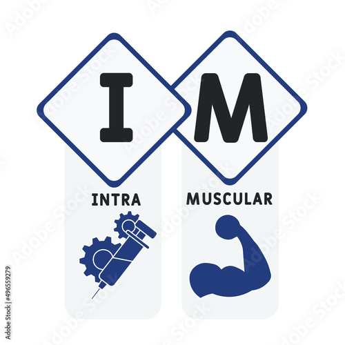 IM - Intramuscular acronym. medical concept background. vector illustration concept with keywords and icons. lettering illustration with icons for web banner, flyer, landing 