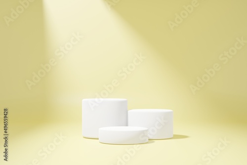 White podium on yellow abstract background.