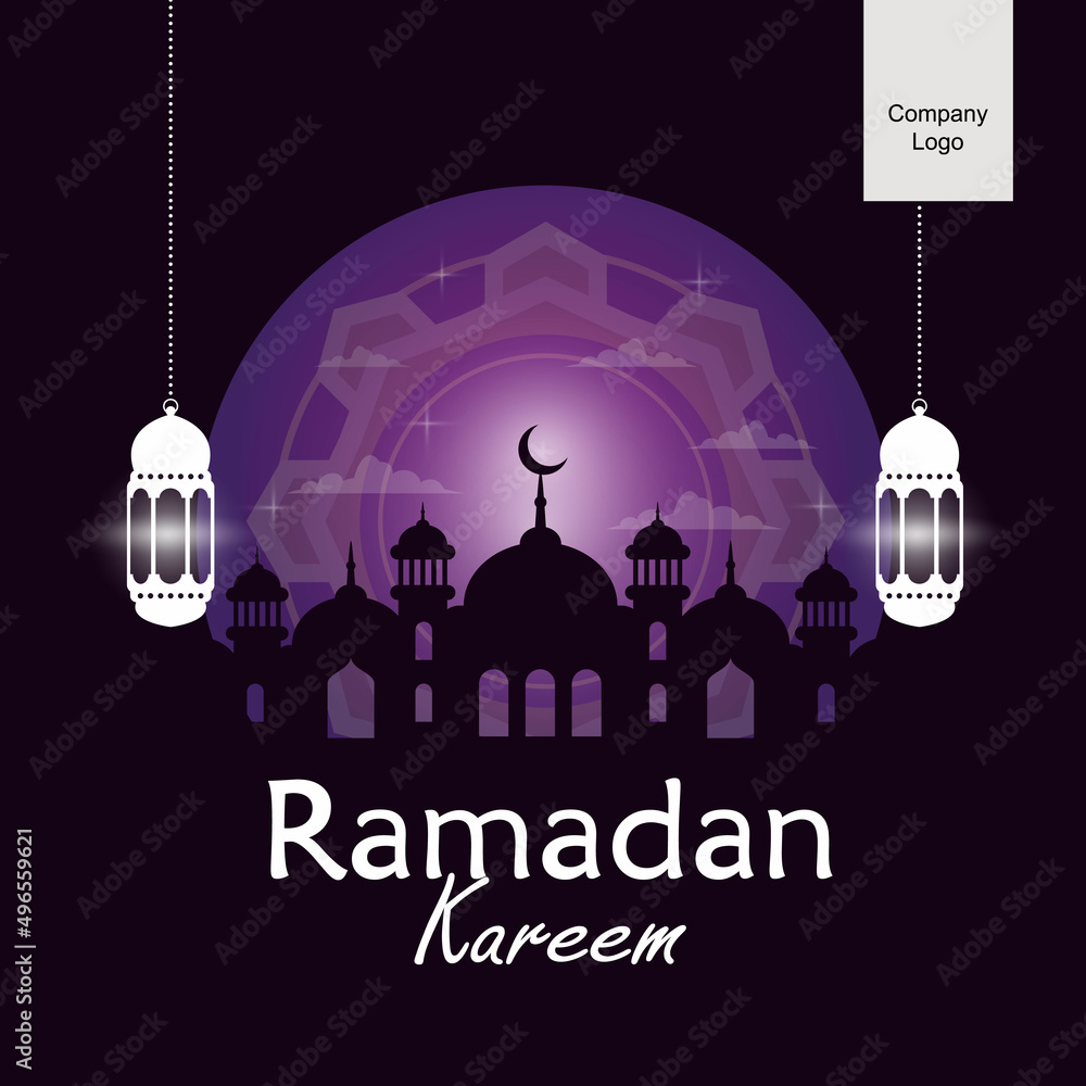 Ramadan Kareem greeting design with Purple Background Ramadan Kareem greeting design with Purple Background